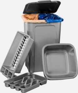 HOME - 4 Piece 45L Kitchen Bin Set - Silver